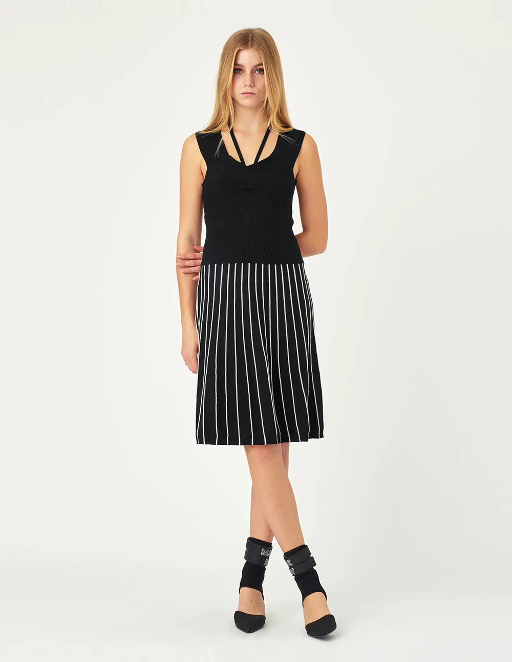 MARK FAST Marina BLACK cross-shoulder knit dress