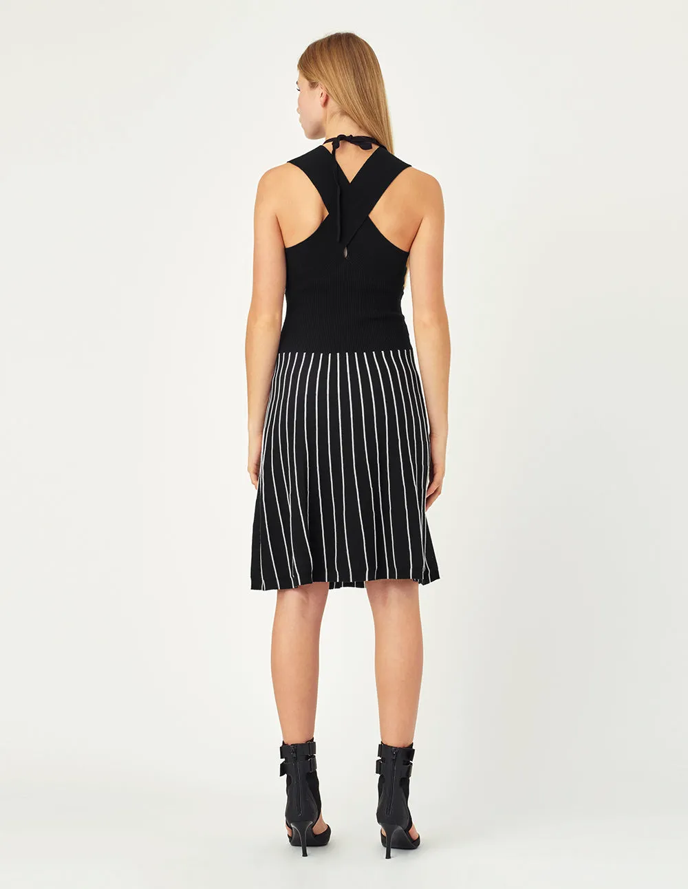 MARK FAST Marina BLACK cross-shoulder knit dress