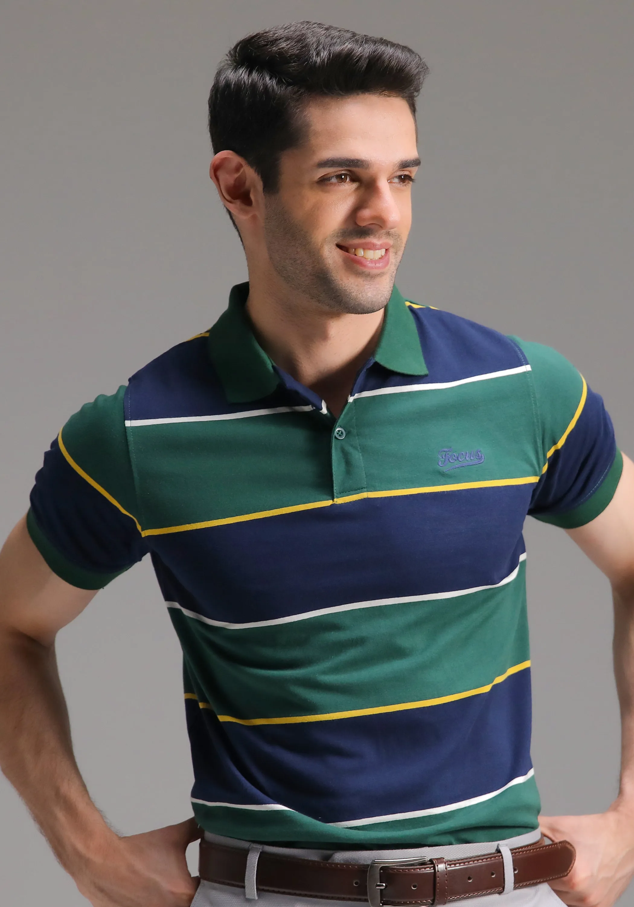 Men Yarn Stripped Polo Shirt