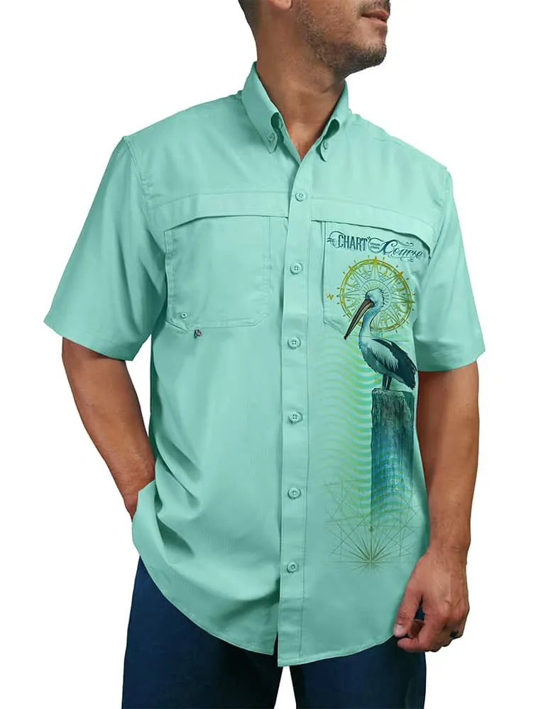 Men's Pelican Button Down Sun Shirt by Chart Your Own Course | UPF 50 | Lightweight Performance Fabric | Short Sleeves | Vented Back