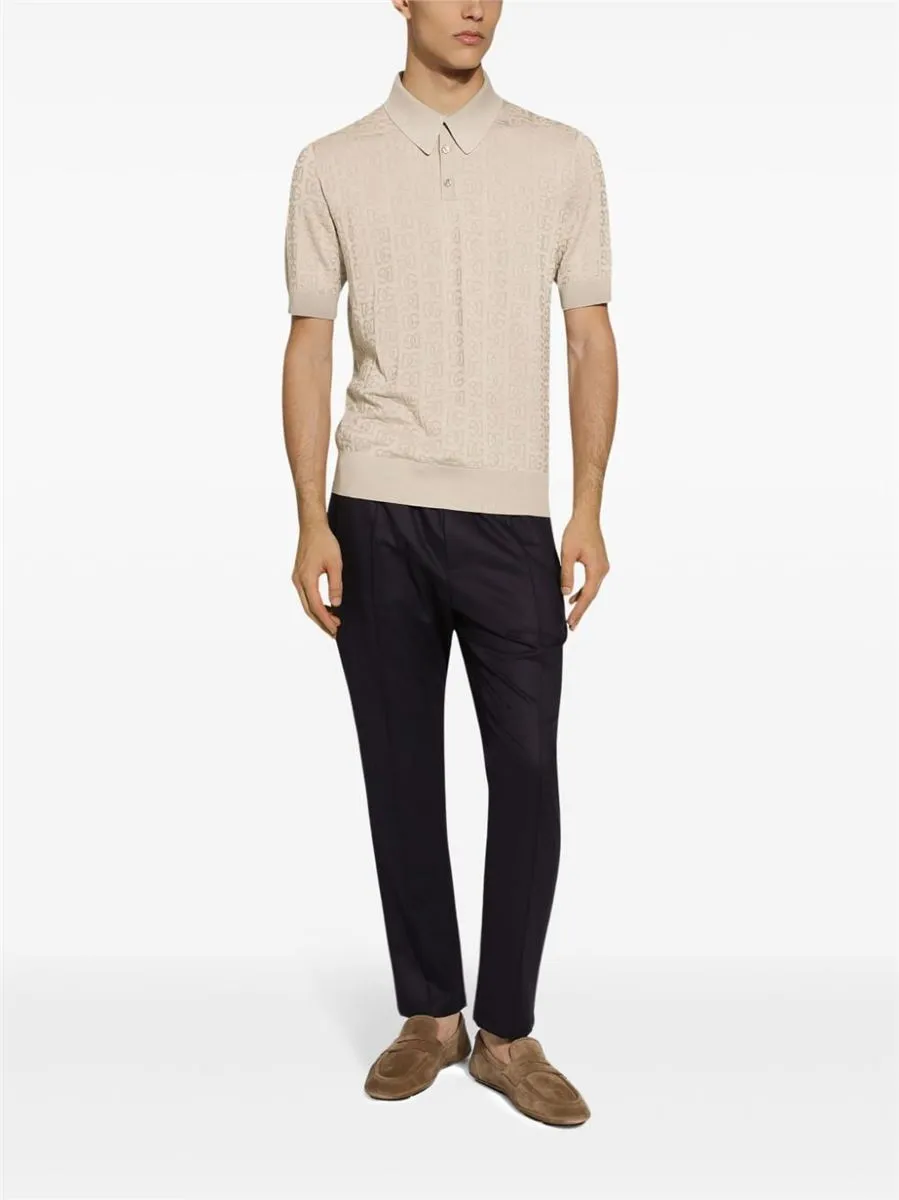 MONOGRAM-JACQUARD SILK POLO SHIRT