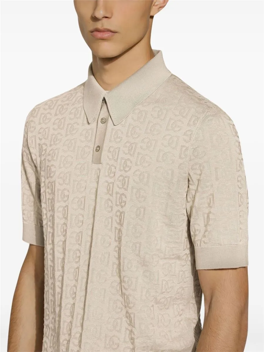 MONOGRAM-JACQUARD SILK POLO SHIRT