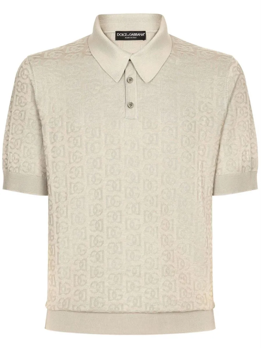 MONOGRAM-JACQUARD SILK POLO SHIRT