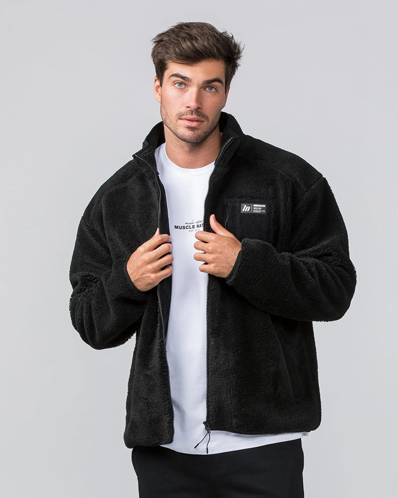 Muscle Nation | Sherpa Zip Through Jacket - Black