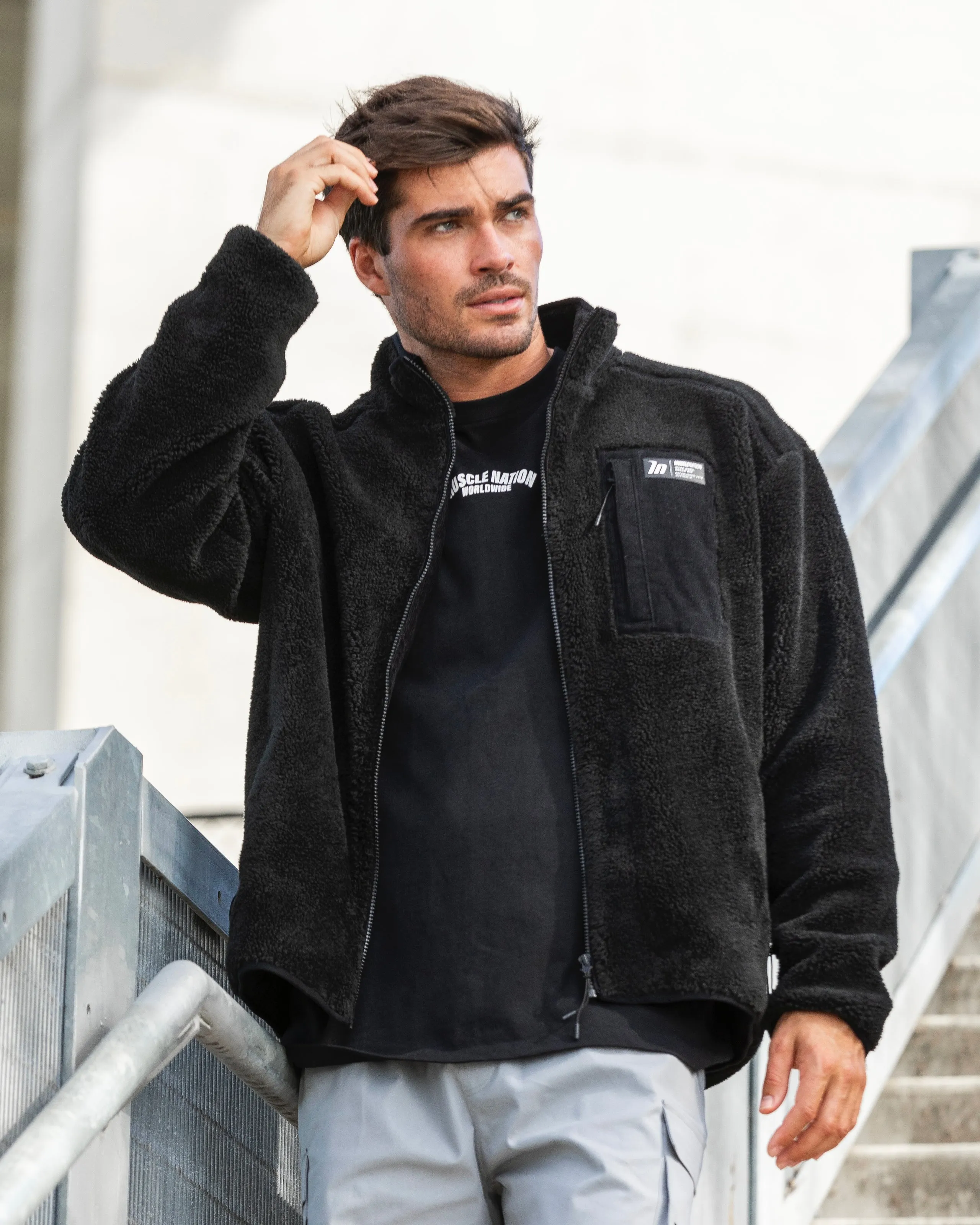 Muscle Nation | Sherpa Zip Through Jacket - Black