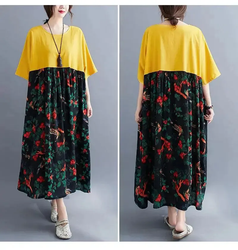 Oversized Cotton Casual Summer Dress Patchwork Women Ladies Dresses New Fashion Woman Long Loose Oversize Floral Dress 2024