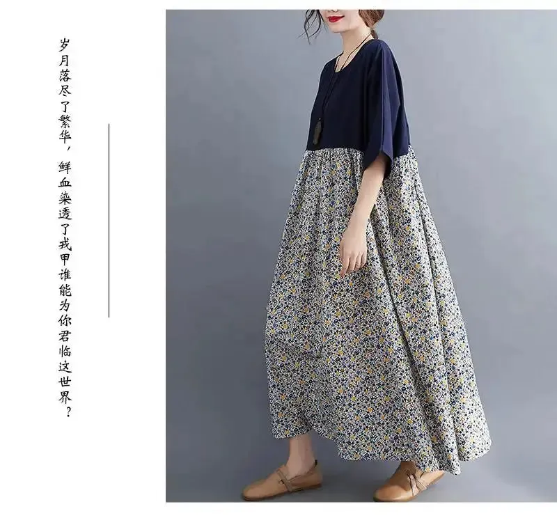 Oversized Cotton Casual Summer Dress Patchwork Women Ladies Dresses New Fashion Woman Long Loose Oversize Floral Dress 2024