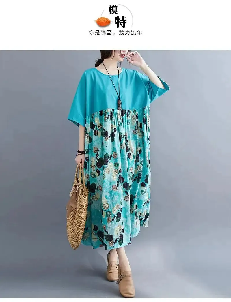 Oversized Cotton Casual Summer Dress Patchwork Women Ladies Dresses New Fashion Woman Long Loose Oversize Floral Dress 2024