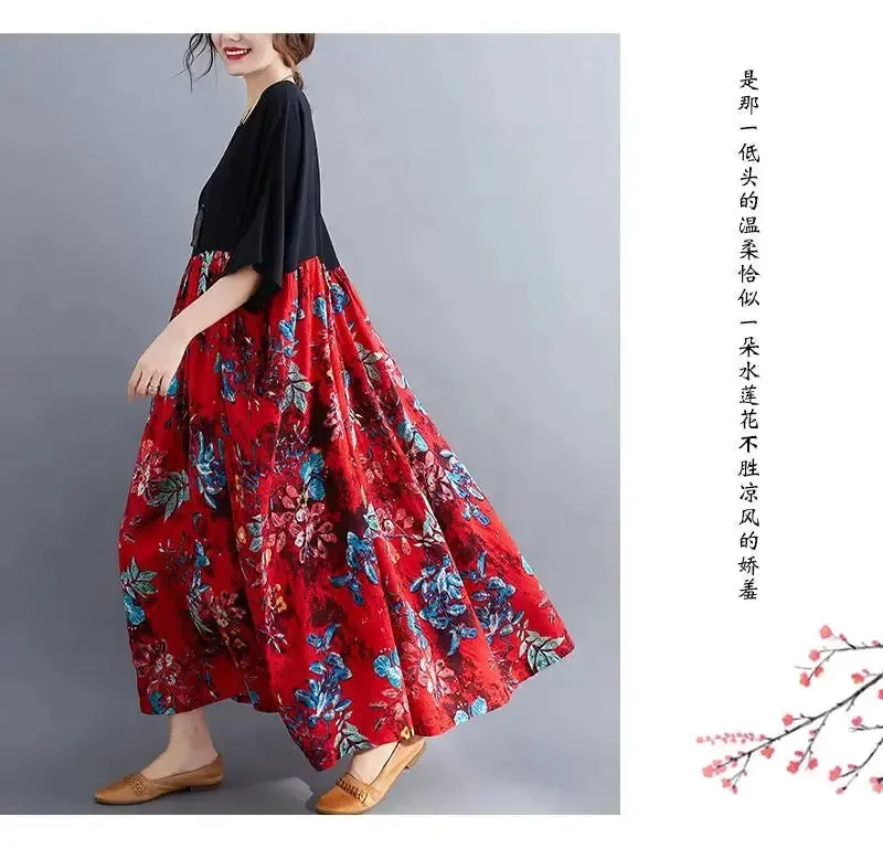 Oversized Cotton Casual Summer Dress Patchwork Women Ladies Dresses New Fashion Woman Long Loose Oversize Floral Dress 2024