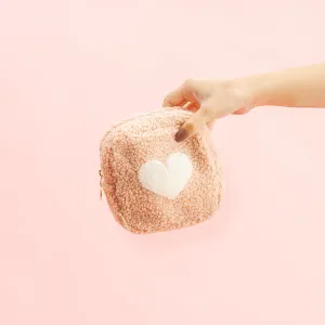 Pink Heart Square Teddy Pouch