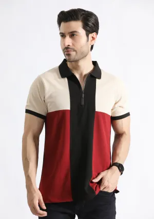 Red Panelled Polo Shirt