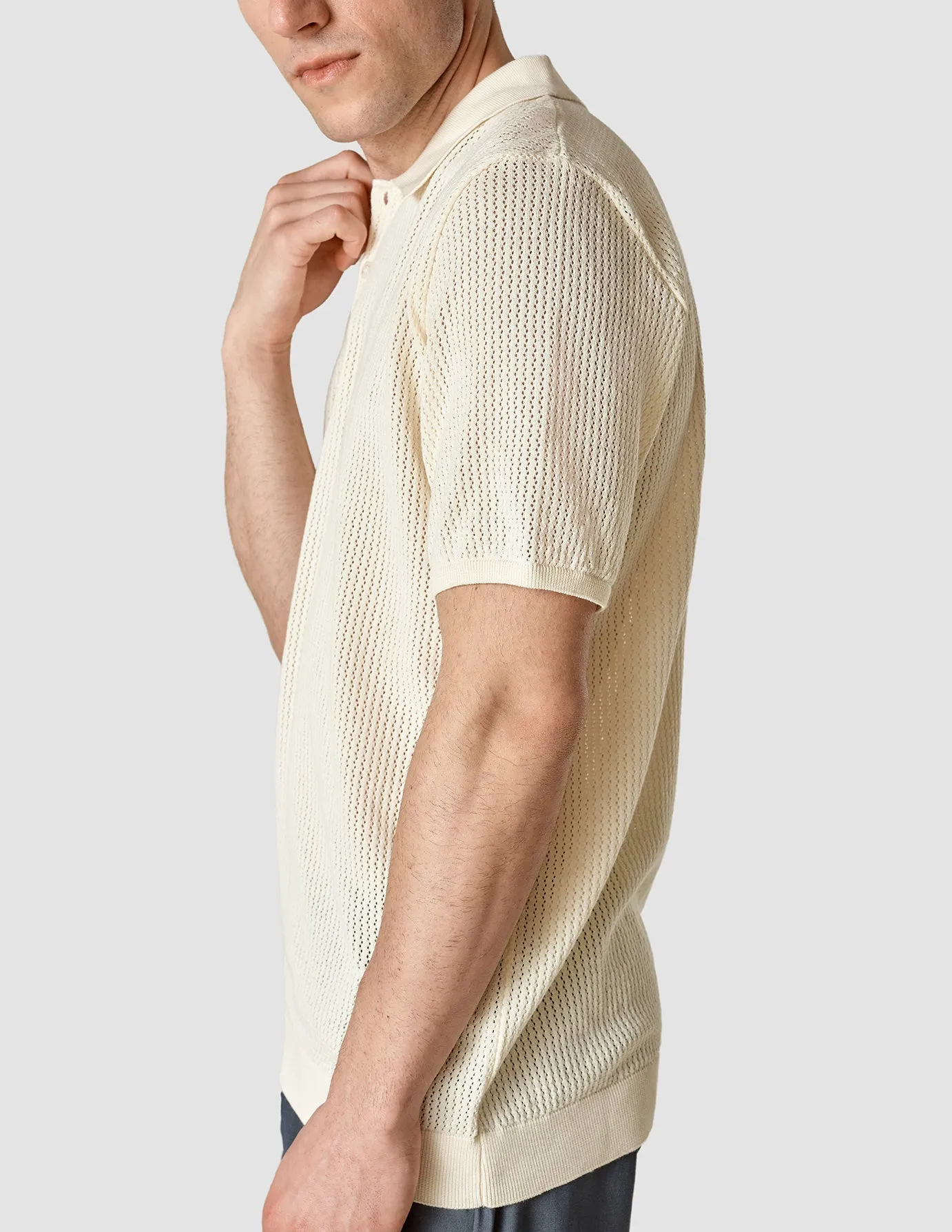 Textured Knitted Short Sleeve Polo Shirt Buttercream