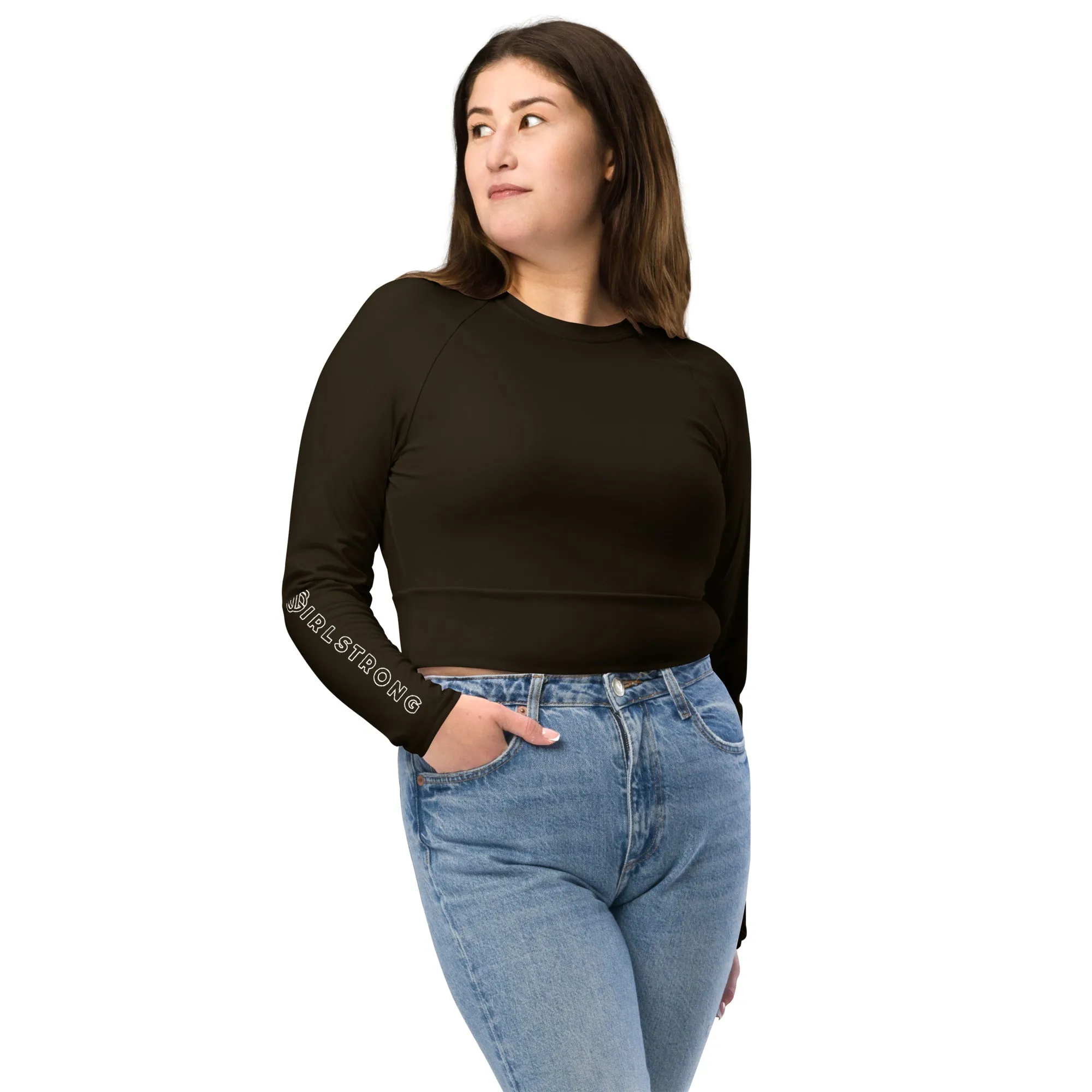 THE ESSENTIAL, SOFT AND STRETCHY, LONG SLEEVE FITTED CROP TOP ESPRESSO