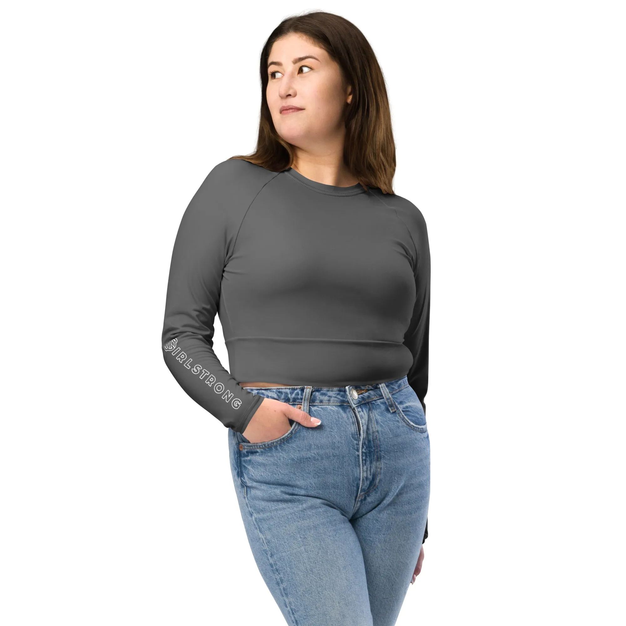 THE ESSENTIAL, SOFT AND STRETCHY, LONG SLEEVE FITTED CROP TOP GS LOGO SPORT GREY