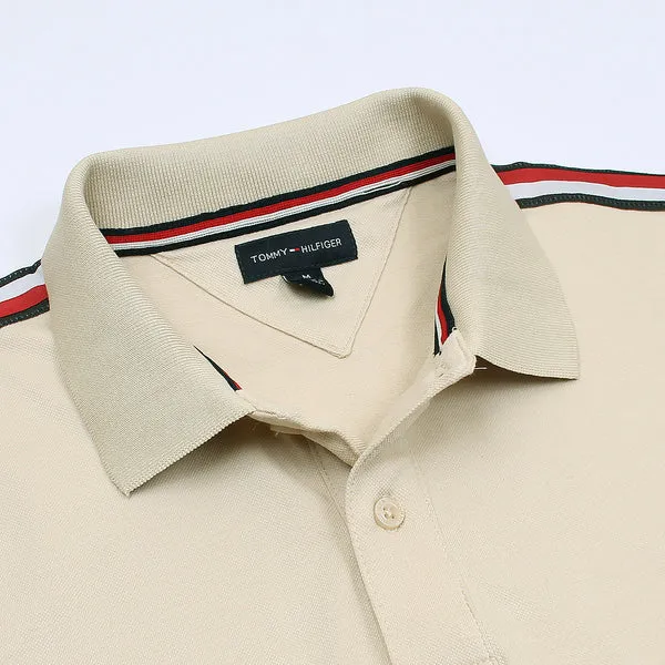 TM - Men 'Beige' Hilfiger Logo Stripe Polo TM882