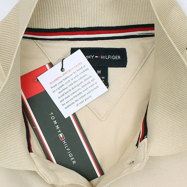 TM - Men 'Beige' Hilfiger Logo Stripe Polo TM882