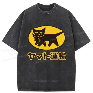 Tokyo-Tiger Black Cat Transport Pattern Japan Washed T-Shirt