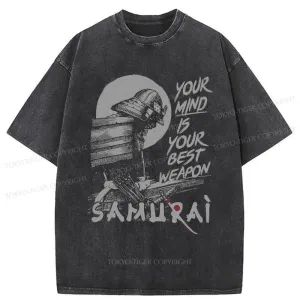 Tokyo-Tiger Brooding Japanese Samurai Washed T-Shirt