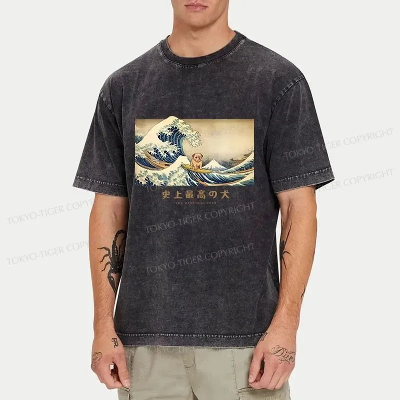 Tokyo-Tiger Bulldog With Kanagawa Wave Washed T-Shirt