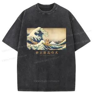 Tokyo-Tiger Bulldog With Kanagawa Wave Washed T-Shirt