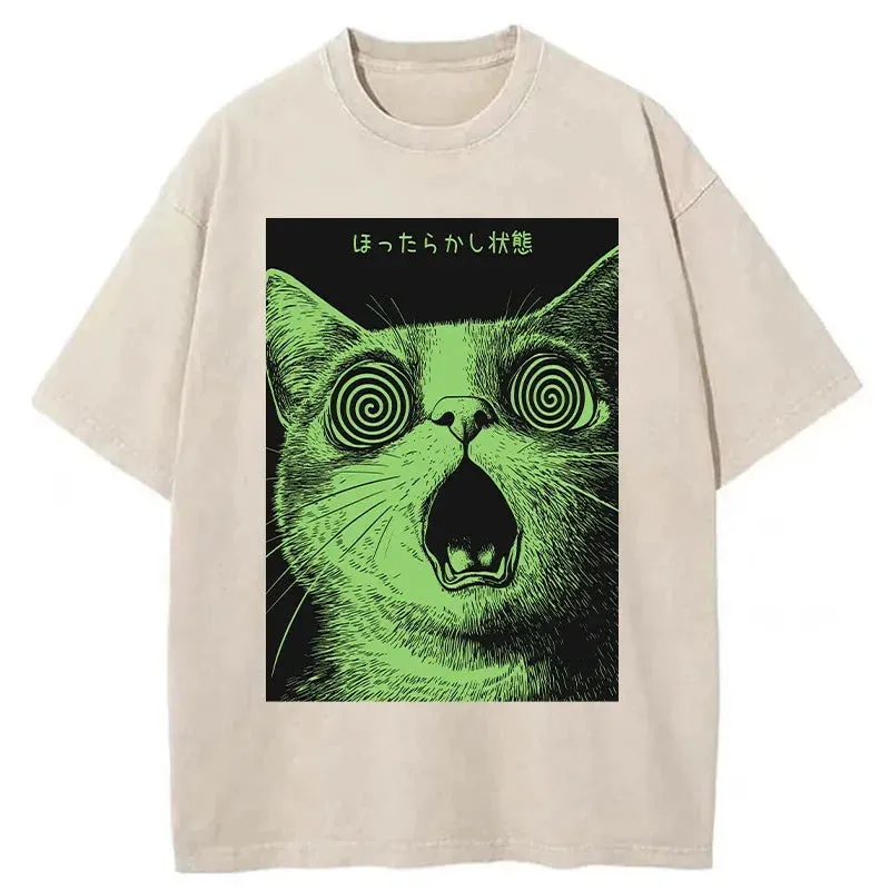 Tokyo-Tiger Confused Cat Japanese Washed T-Shirt