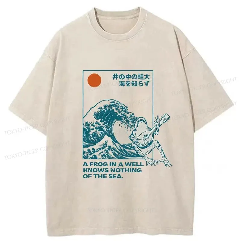 Tokyo-Tiger Frog And Ukiyo-e Waves Washed T-Shirt