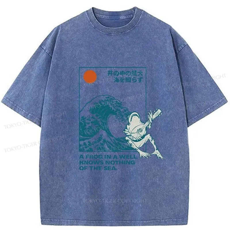 Tokyo-Tiger Frog And Ukiyo-e Waves Washed T-Shirt