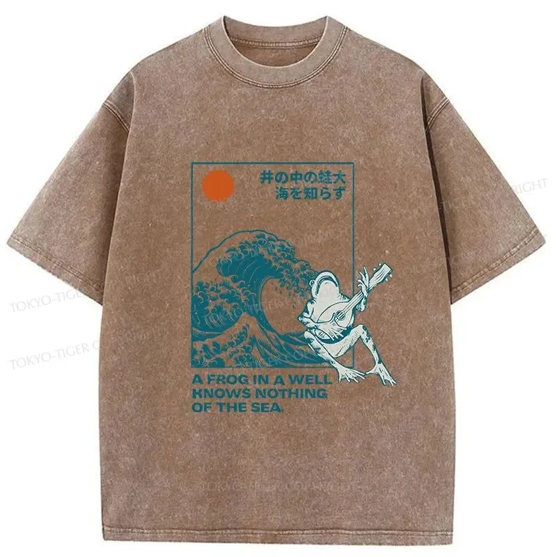 Tokyo-Tiger Frog And Ukiyo-e Waves Washed T-Shirt