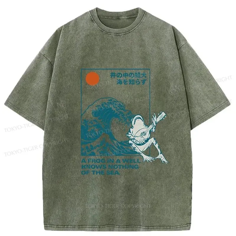 Tokyo-Tiger Frog And Ukiyo-e Waves Washed T-Shirt