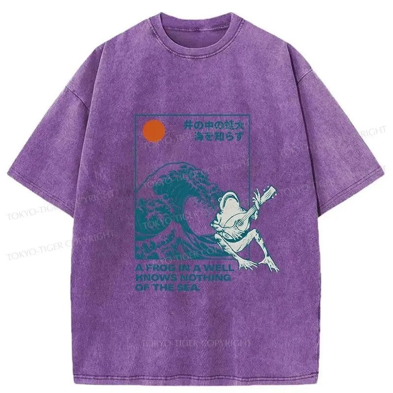 Tokyo-Tiger Frog And Ukiyo-e Waves Washed T-Shirt