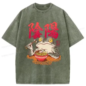 Tokyo-Tiger Frogs Eat Ramen Japanese Washed T-Shirt