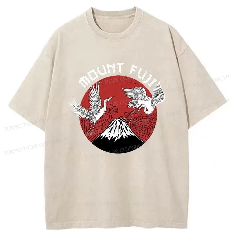 Tokyo-Tiger Fuji Mount Fujiyama Japanese Crane Washed T-Shirt