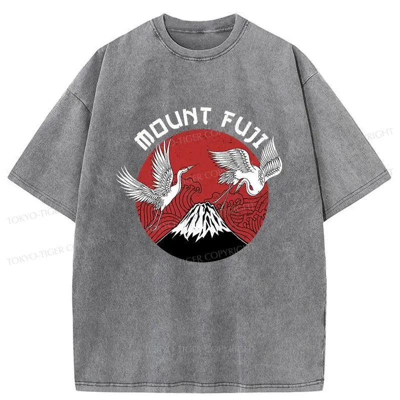 Tokyo-Tiger Fuji Mount Fujiyama Japanese Crane Washed T-Shirt