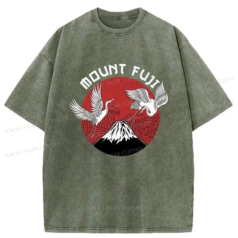 Tokyo-Tiger Fuji Mount Fujiyama Japanese Crane Washed T-Shirt