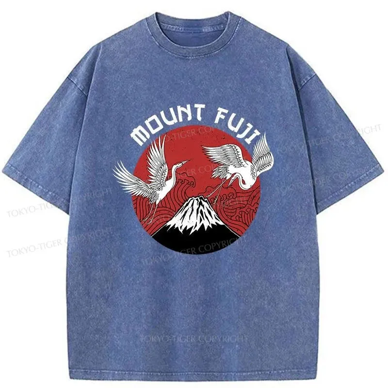 Tokyo-Tiger Fuji Mount Fujiyama Japanese Crane Washed T-Shirt