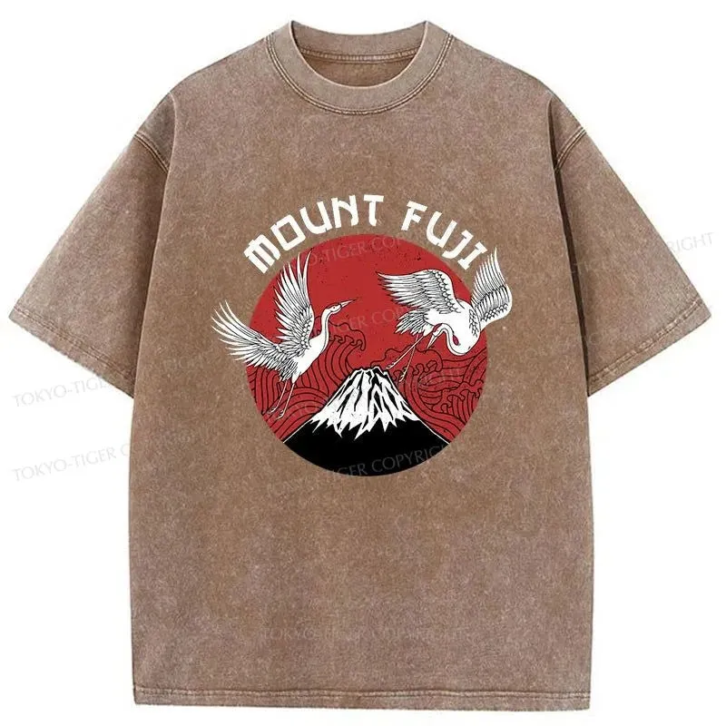 Tokyo-Tiger Fuji Mount Fujiyama Japanese Crane Washed T-Shirt