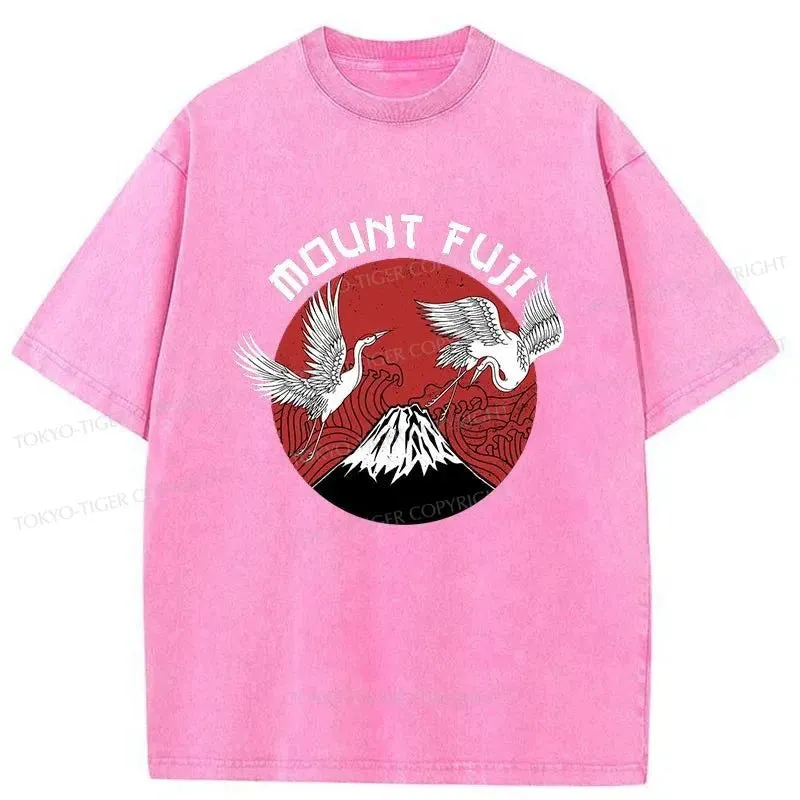 Tokyo-Tiger Fuji Mount Fujiyama Japanese Crane Washed T-Shirt