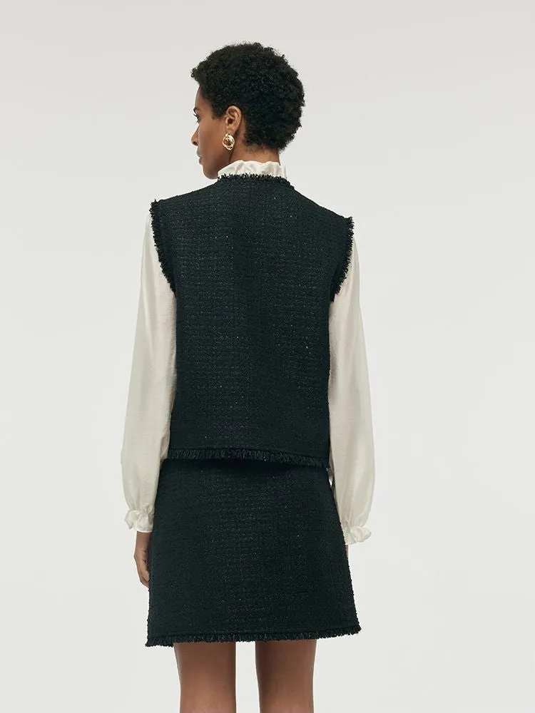 Tweed Women Vest And A-Line Skirt Two-Piece Set