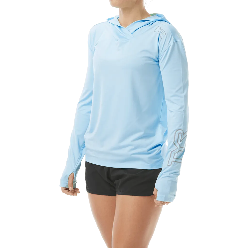 TYR Womens SunDefense Sky Blue Hooded  Long Sleeve Shirt