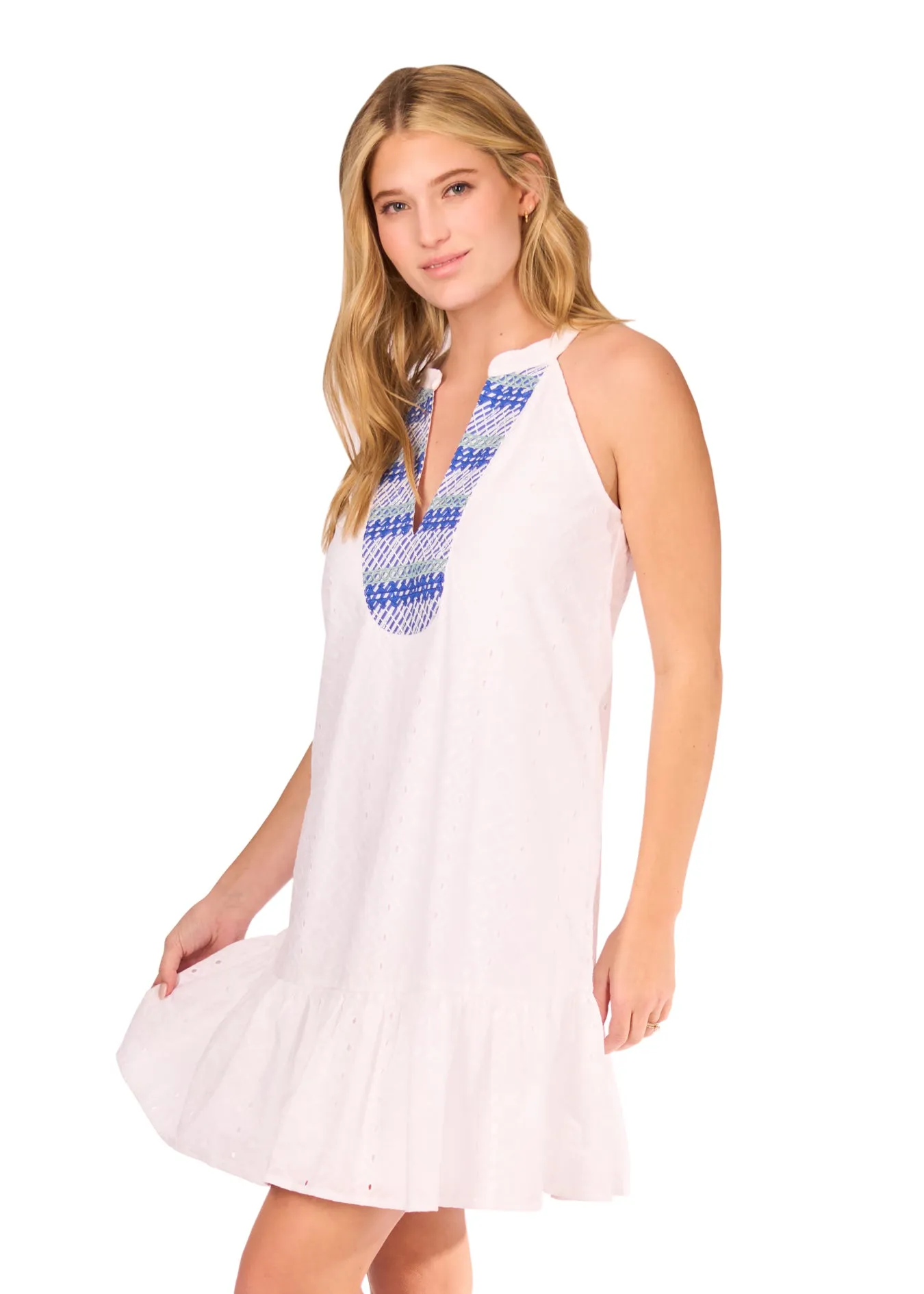 White Embroidered Eyelet Halter Dress