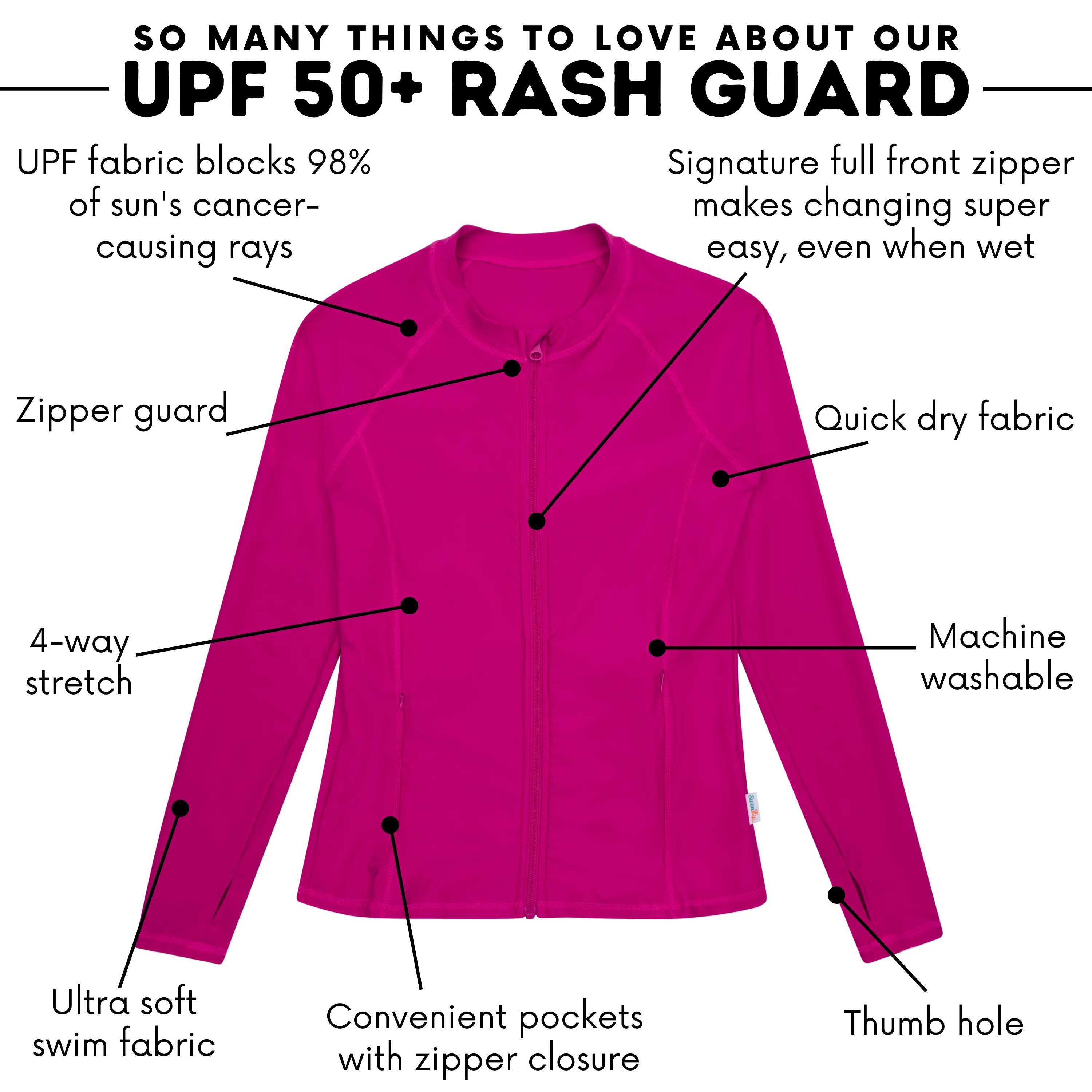 Women's Long Sleeve Rash Guard with Pockets | "Fuchsia"