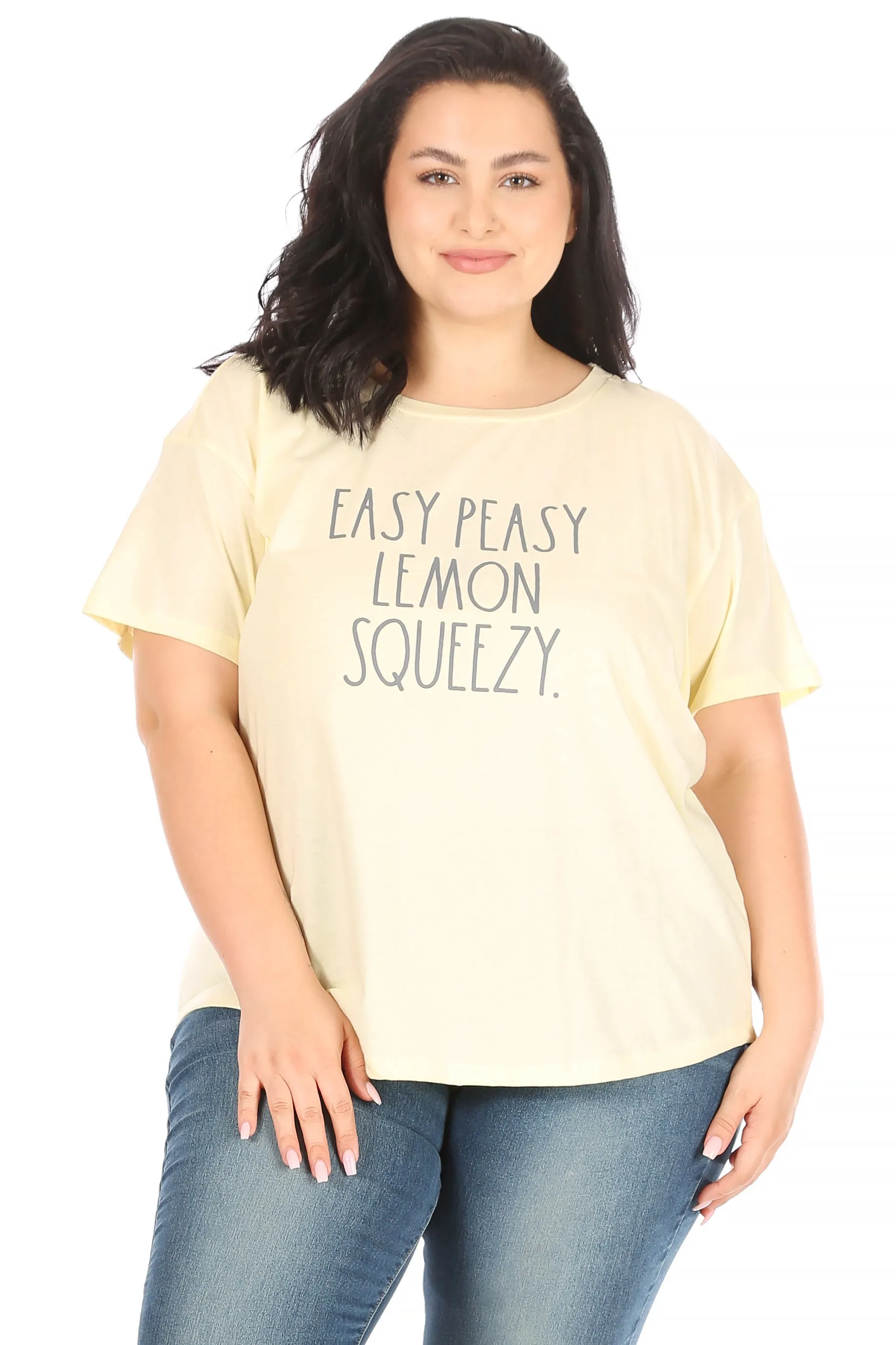 Women's Plus Size "EASY PEASY LEMON SQUEAZY" Short Sleeve Shirttail Hem T-Shirt